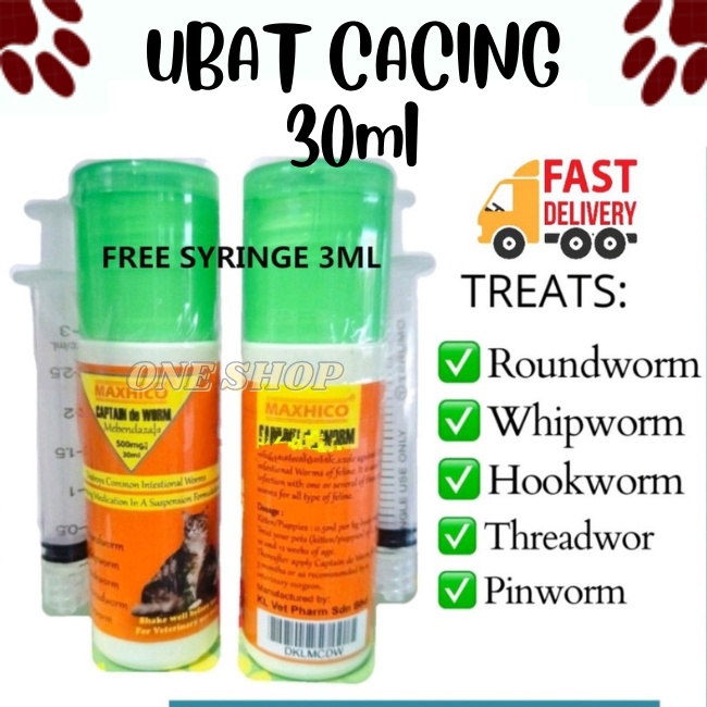 Maxhico Captain de Worm / Dewormer / Ubat Cacing Kucing 30ML ? FREE Syringe