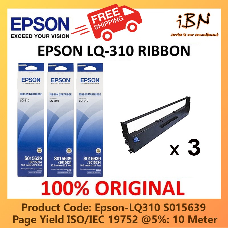 3PCS 100 Original GENUINE EPSON LQ310 Ribbon Cartridge ( S015639