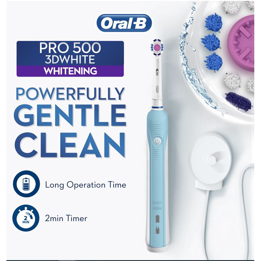 Oral-B Pro 500 3D White Electric Toothbrush Rechargeable Powered By ...