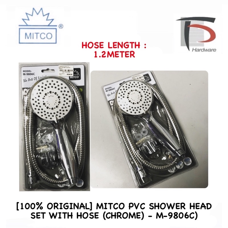 [100 ORIGINAL] MITCO PVC SHOWER HEAD SET WITH HOSE (CHROME) M9806C