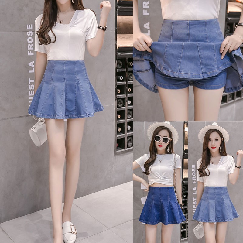 girl short jeans skirt