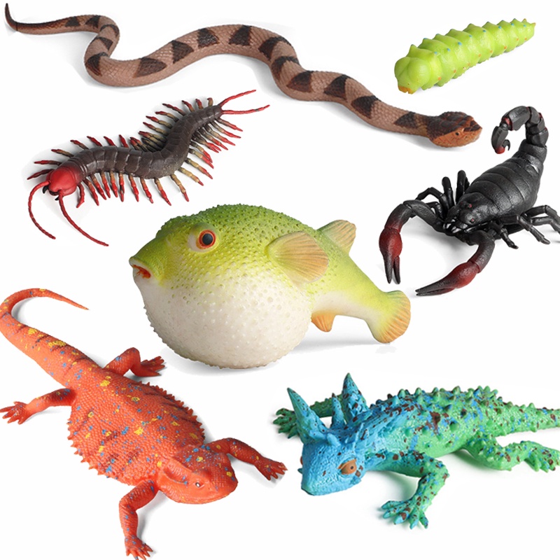 Insect Cold Blooded Snake Lizard Scorpion Fish Pufferfish Squid Crab Frog Crocodile Pangolin Centipede Mouse Chameleon Model Toy Children Soft Gum