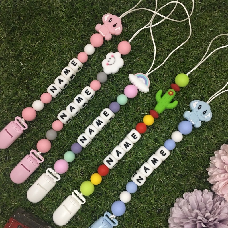 Baby Teether Food Grade Silicone FREE 6 LETTERS Pacifier Clip Holder Teether Nama Baby Pacifier