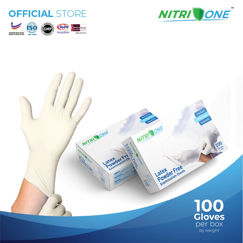 NitriOne Medical Latex Examination Gloves Powder Free (100 Pcs)