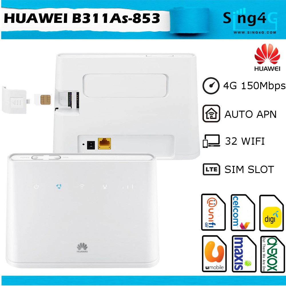 Huawei B311 B311as 853 4g Sim Router 150mbps 32 Hotspot Unifi Celcom Digi Maxis Umobile Ready 4073