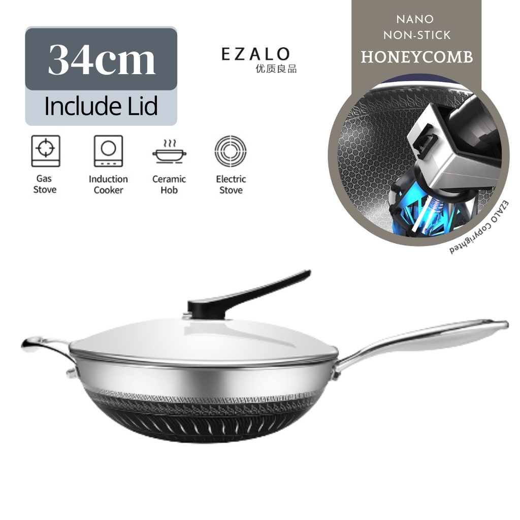 KATA 316 Stainless Steel Non Stick Pan Frying Wok With Glass