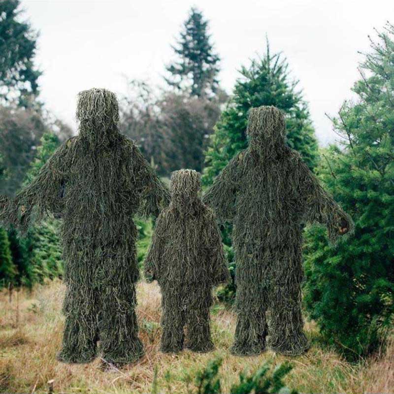 Hunting Camouflage Ghillie Suit 3D Camo Clothing Jungle Military Training Sniper Secretive Woodland Aerial Shooting Green Clothes Adults Camouflage Military Jungle