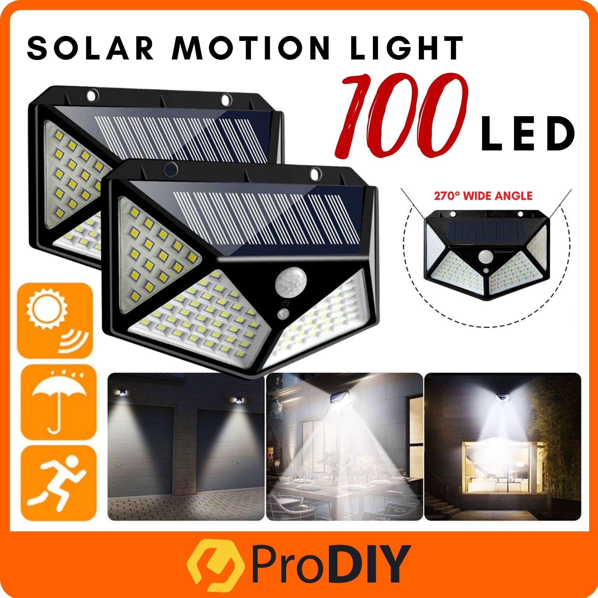 CL-100 LED Solar Outdoor Light PIR Motion Sensor IP65 Waterproof Wall Mount Garden Night Safety Lighting