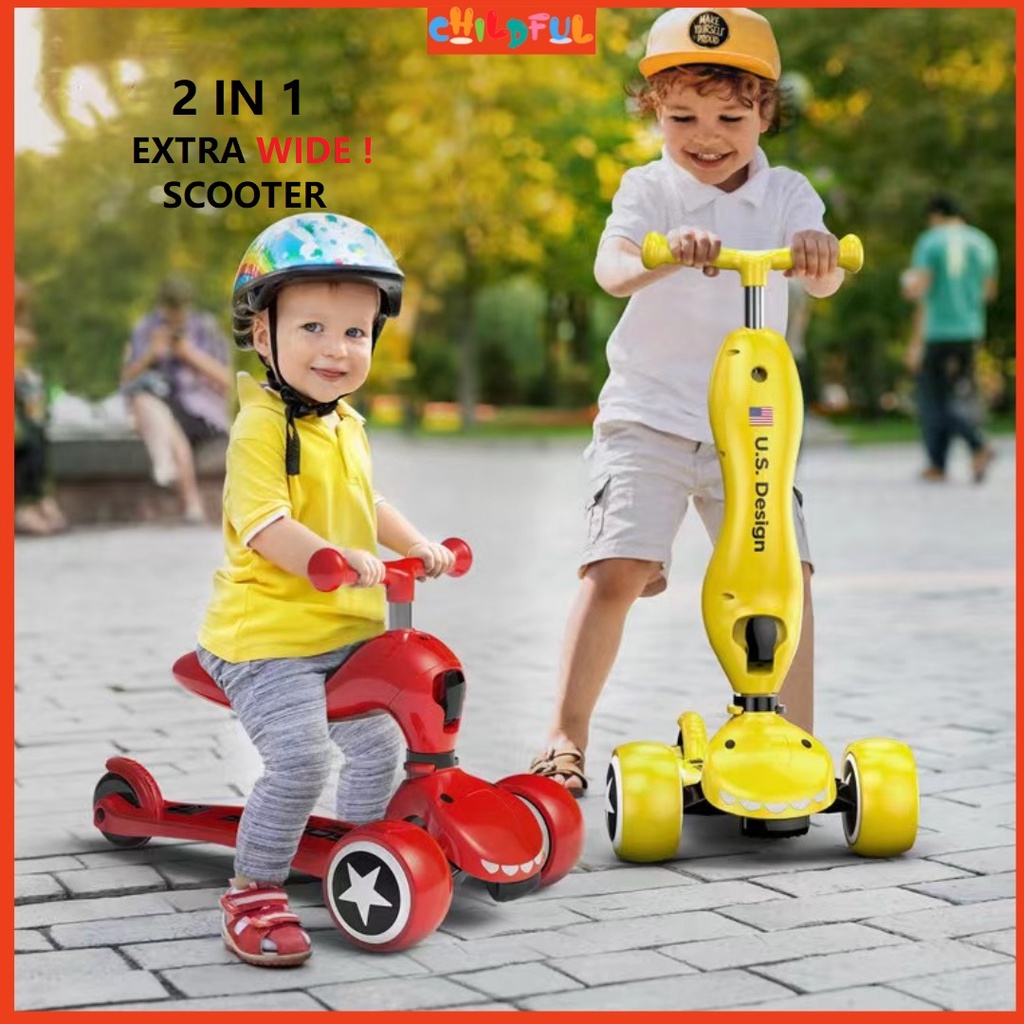 CHILDFUL 2 IN 1 Scooter With Seat & Removable Seat Adjustable Scooter ...