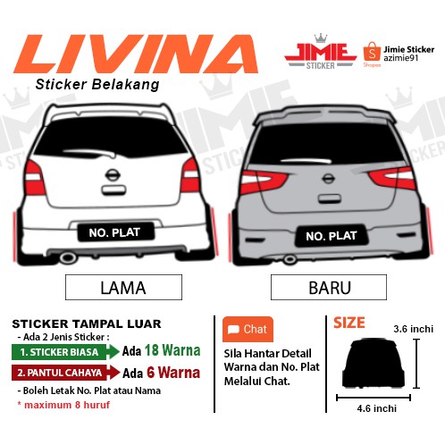 Car Sticker Sticker Belakang Kereta Nissan Livina Custom Warna Dan No Plat Shopee Malaysia
