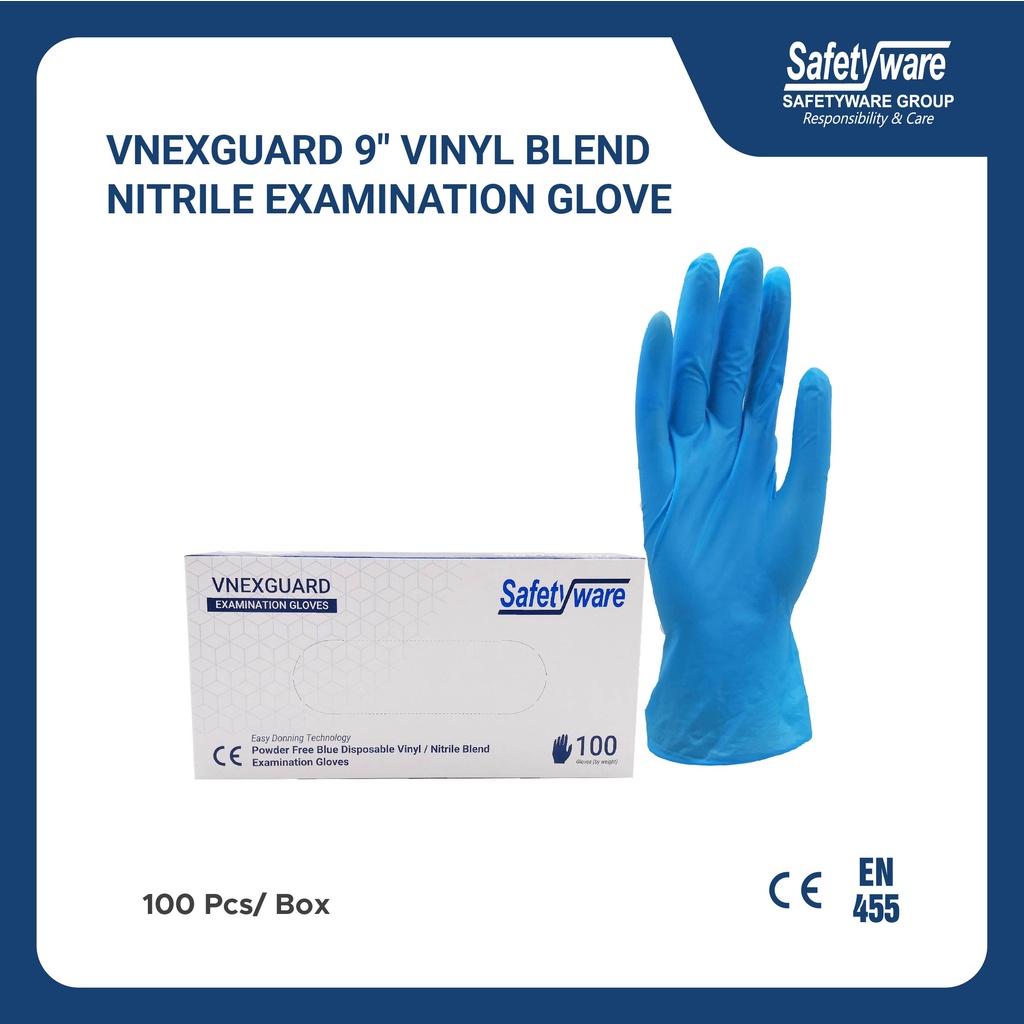 Safetyware VNEXGUARD Vinyl Nitrile Blend Exam Gloves Powder Free I