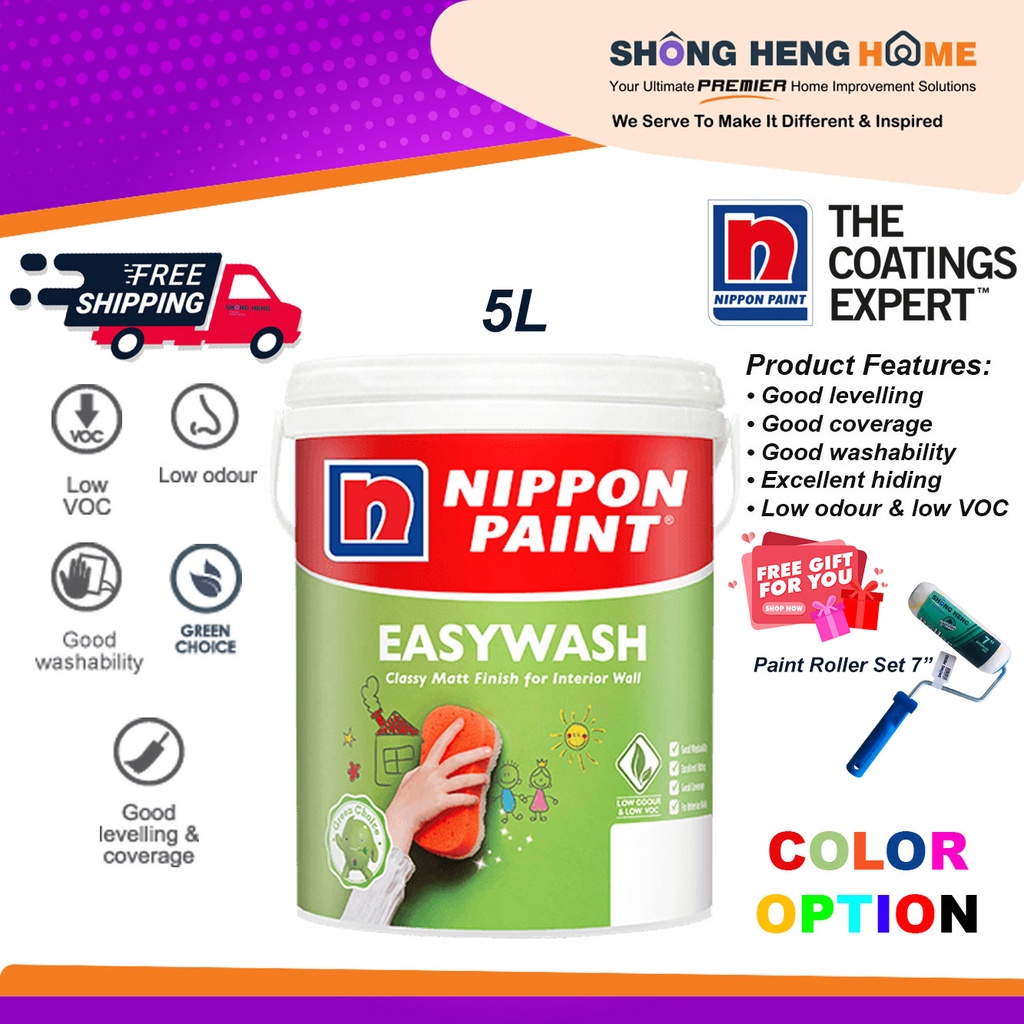 5L Nippon Paint Interior Wall Easy Wash [PEACEFUL WHITE OW 1009P