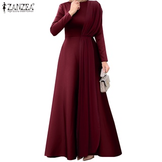 Image of ZANZEA Women Fashion Long  Sleeved Casual Loose Slim Waist Muslim Long Dress