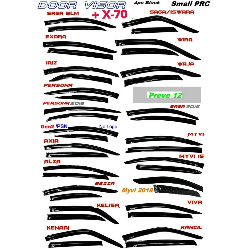 Perodua Proton Door Visor Big And Small (4 PCS)  Shopee 