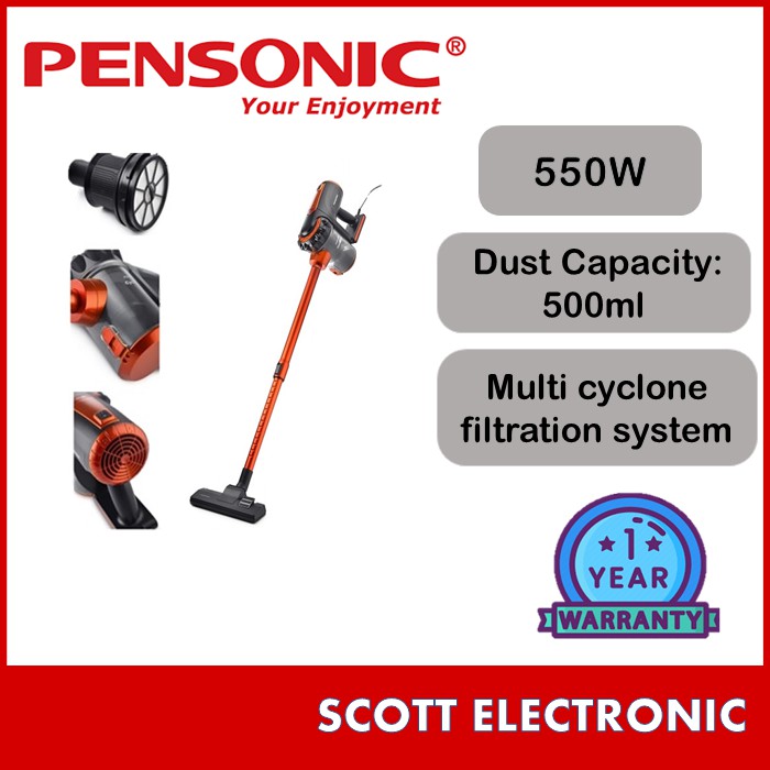 Pensonic 550W Handheld Vacuum Cleaner PVC1000H with Multi Cyclone Filtration System & 500ml