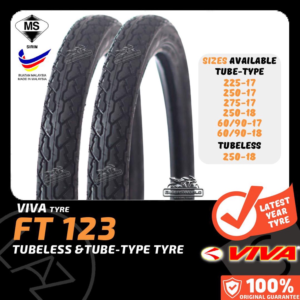 Tayar Motor Tayar Viva Ft123 2 50 17 225 17 250 17 275 17 250 18 60 90 17 60 90 18 Tube Type Tubeless Tyre Motorcycle Shopee Malaysia