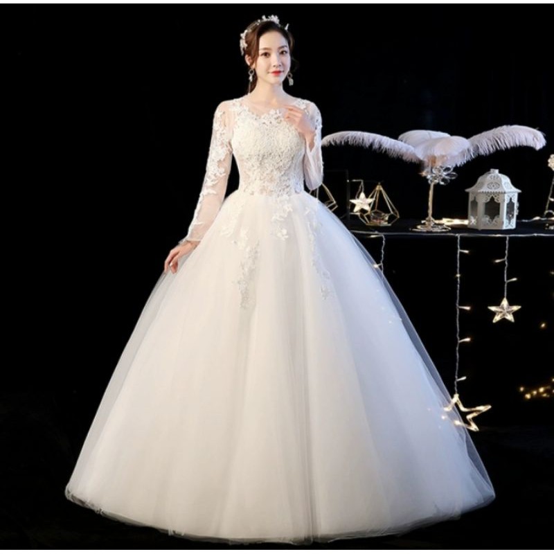 G54 Po S Xxl Women White Wedding Gown Dress Gaun Baju Pengantin Putih Shopee Malaysia