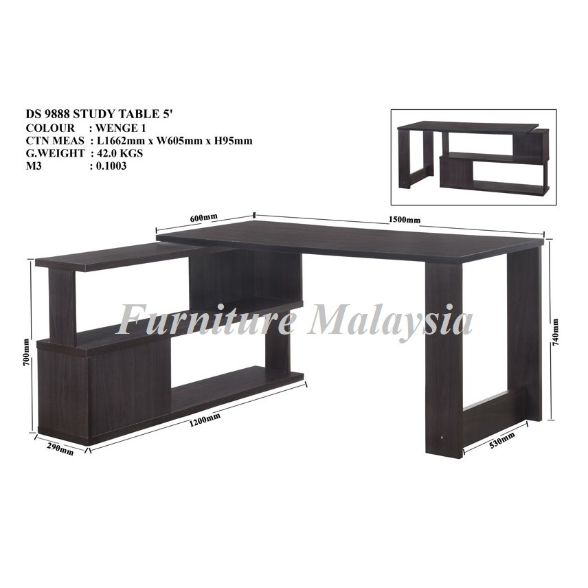 Ds 9888 Elna 2in1 Study Table Computer Table Black Shopee Malaysia