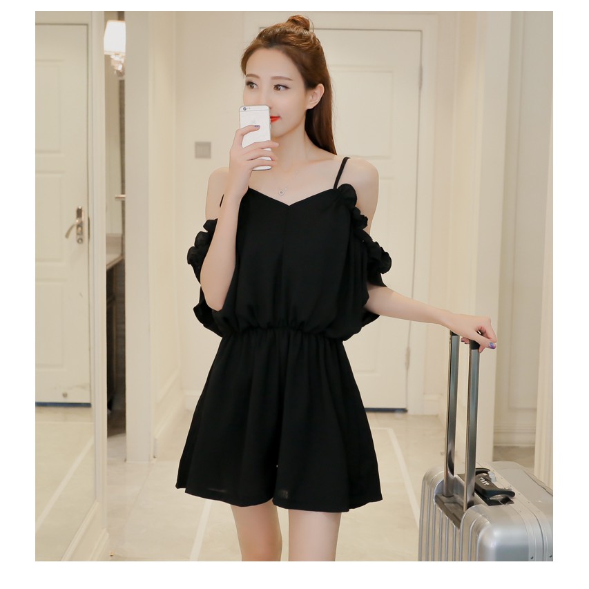 S203 - Korean Fashion Strap Off-Shoulder Flared Jumpsuit