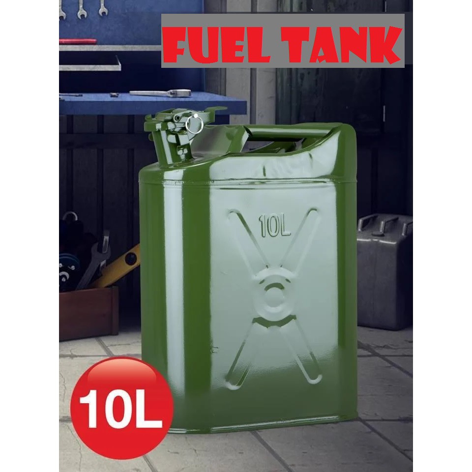 [READY STOCK] Jerry Can Fuel Tank 10L Iron Steel Gasoline Oil Gas