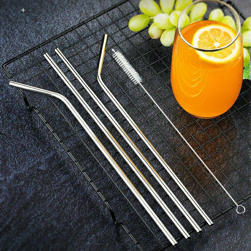 4 PCS  Set Reusable Drinking 304 High Quality Stainless Steel Straw