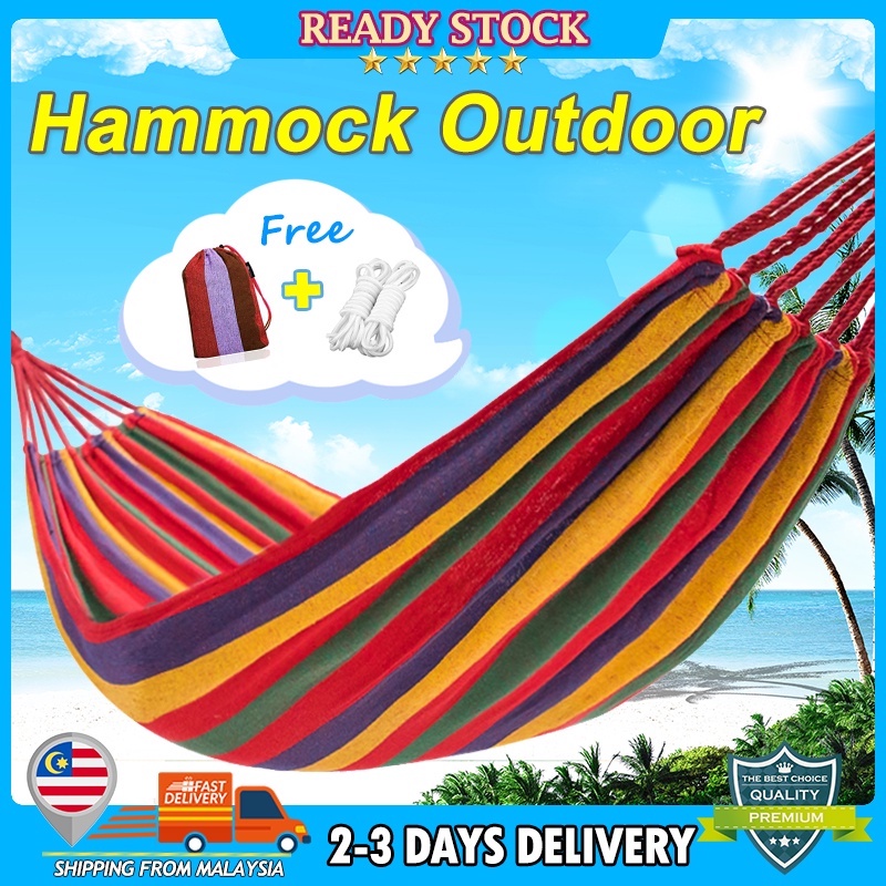 【Ready Stock】 Rainbow Hammock Outdoor Camping Canvas Fabric Striped Tree Swing Hanging Bed Gantung Tidur Fishing