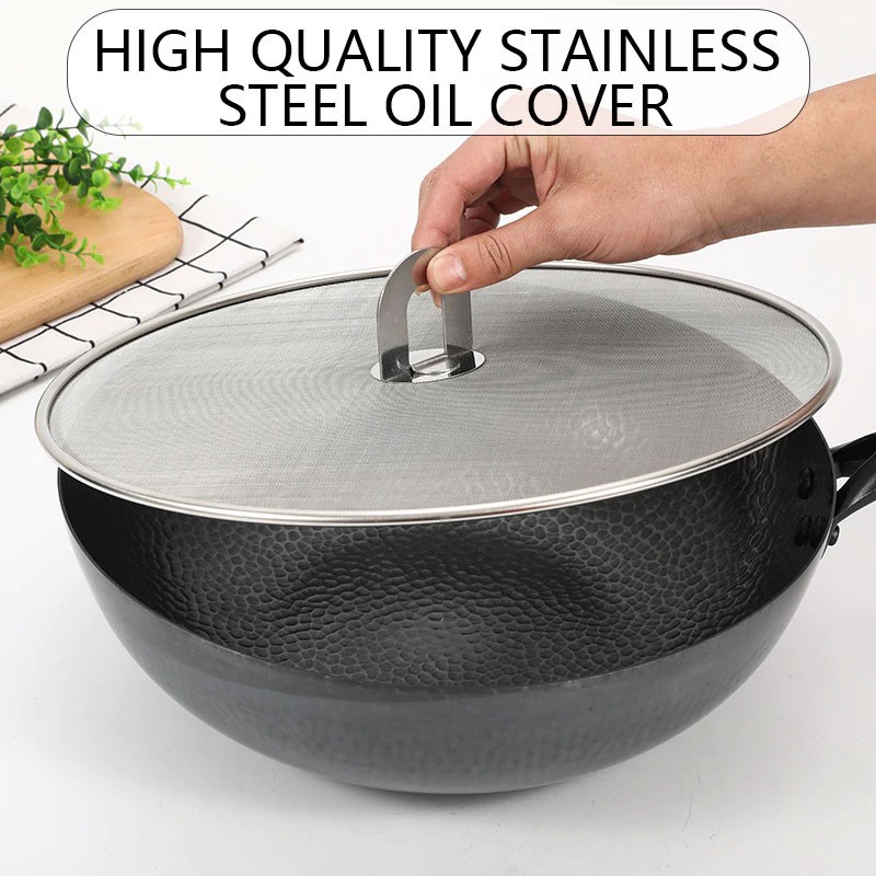 Kitchen Oil Proofing Lid Filter Foldable Handle Frying Pan Cover Splatter Screen Spill Proof Kitchen tools 33cm不锈钢遮油网盖