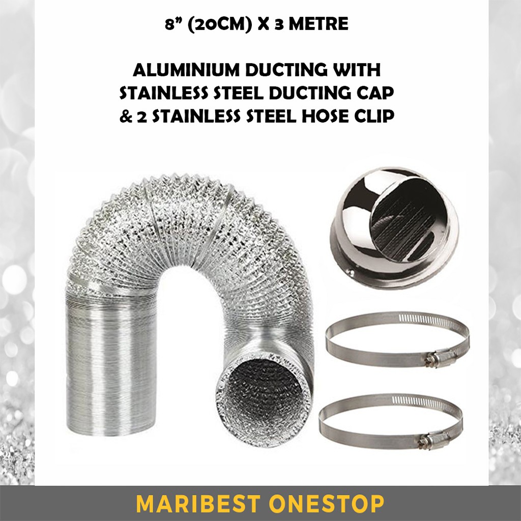 8" X 3M ALUMINIUM DUCTING HOSE WITH S/STEEL DUCTING CAP & 2S/STEEL HOSE