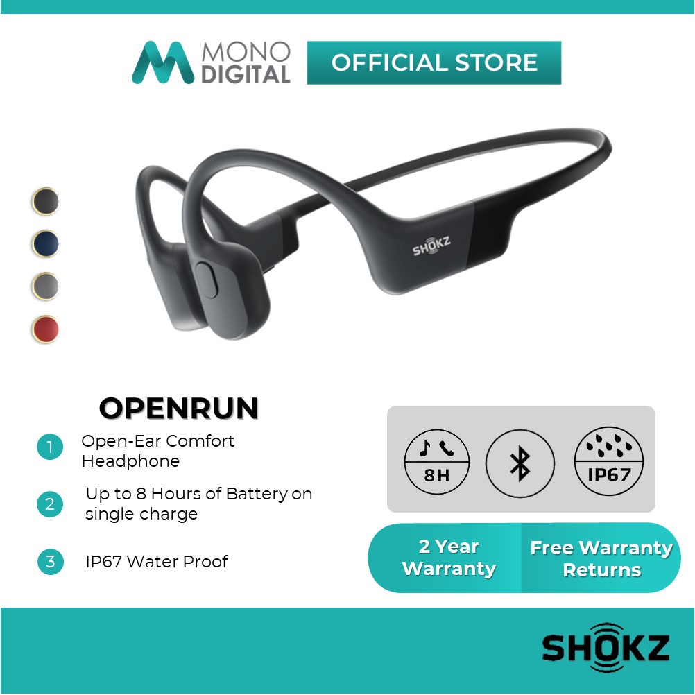 Shokz OpenRun Wireless Bluetooth Bone Conduction Open-Ear Endurance Sport Headphones | IP67 Waterproof