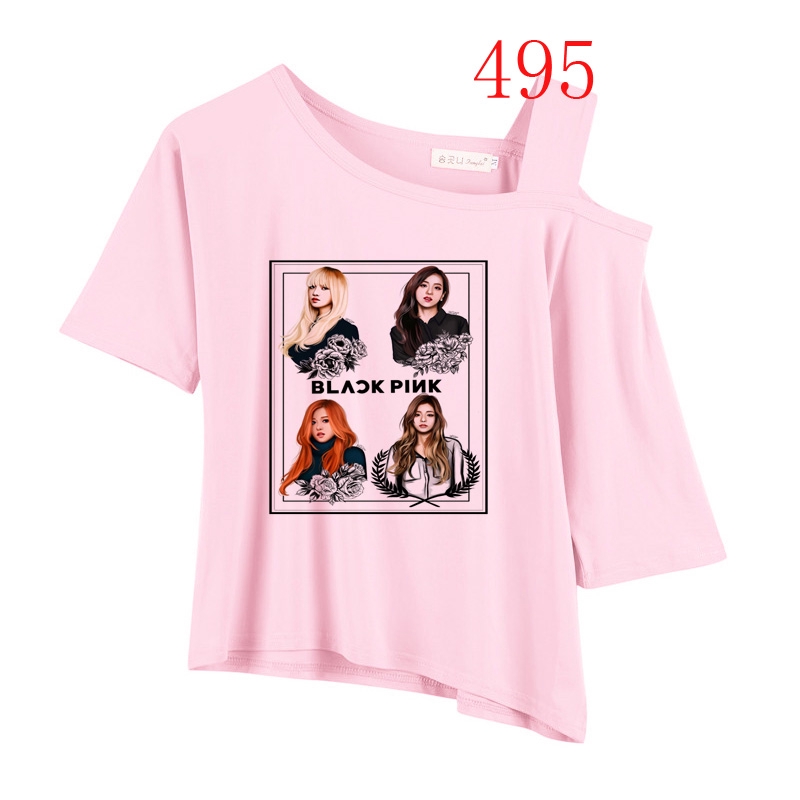 Blackpink How You Like That T Shirt Harajuku One Shoulder Lisa Jisoo Jennie Rose 90s Cartoon Tshirt Women Fashion Top Tee Female Ullzang T Shirt Shopee Malaysia - black off shoulder rose top roblox roblox shirt black