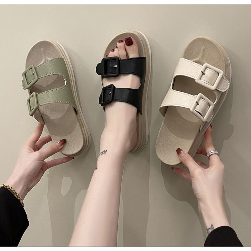 Latest Women's Platform Sandals with Flat Heels / Women's Casual Sandals with 2 Buckles / Korean Imported Women's Slop Sandals / Women's Sandals / Maudy Sandals /