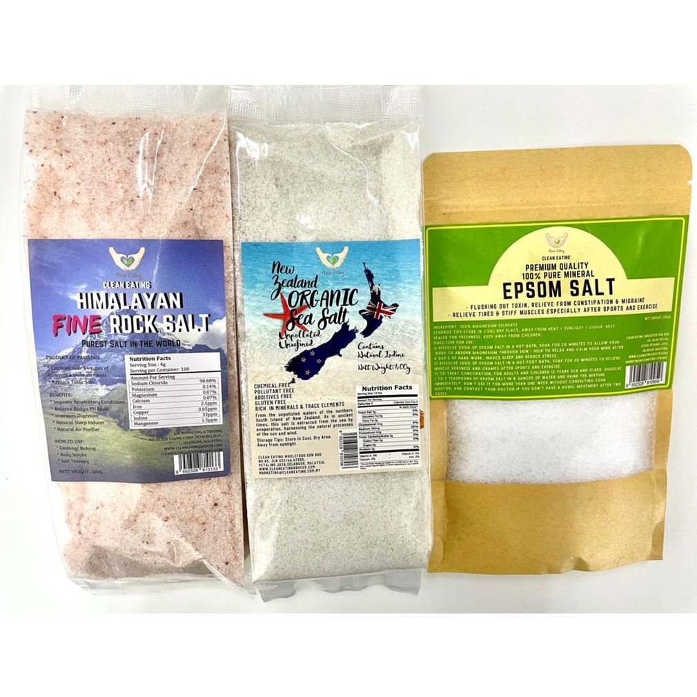 HIMALAYAN FINE ROCK SALT 500G / EPSOM SALT 150G / ORGANIC SEA SALT 400G