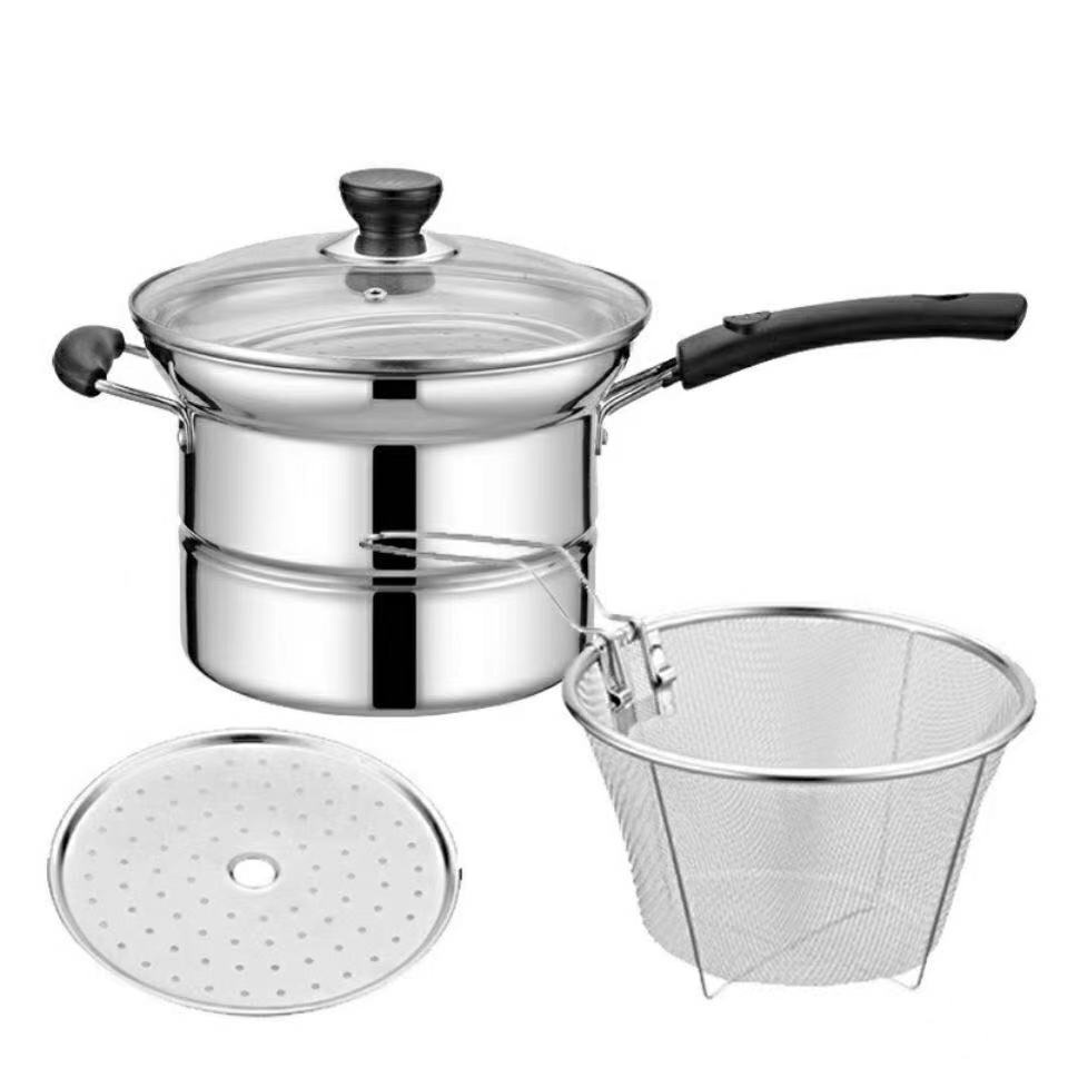 SF_ Stainless Steel Multi Usage Cooking Pot/Deep Fry/Steam/Stew (4 Pcs x 22cm)