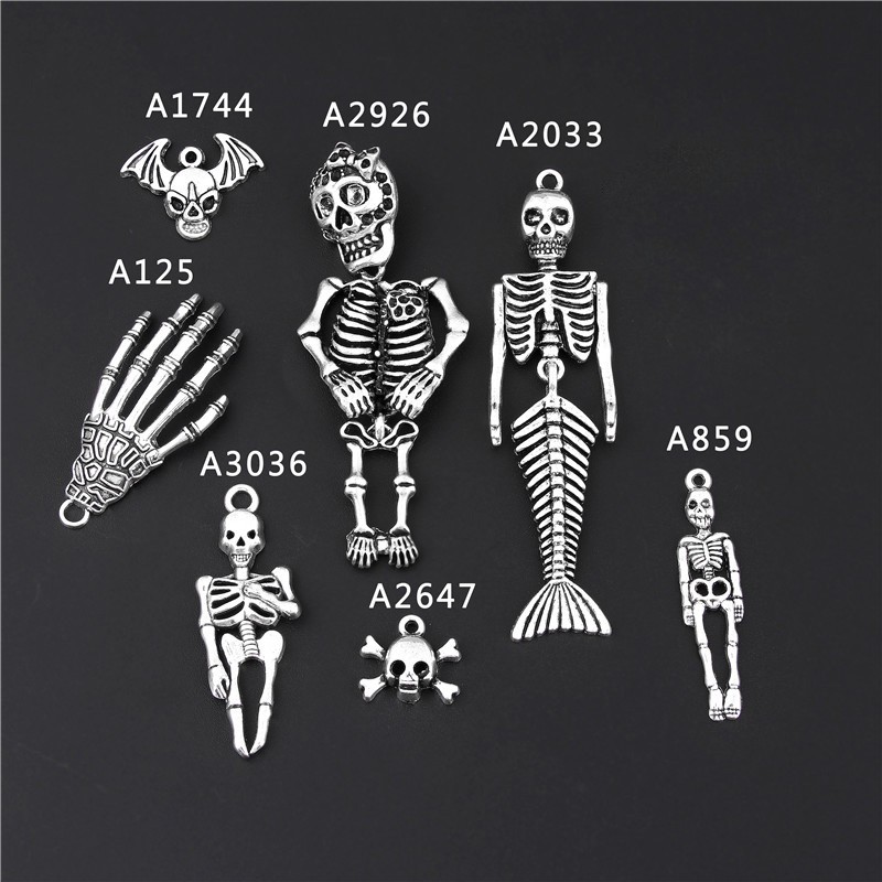 1pc Antique Sliver Mermaid Skeleton Skull Skeleton Charm Pendant For Halloween Jewelry Making DIY Handmade Craft