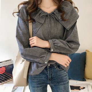 Fashion Stripe Shirt Plus Size Women Blouse Murah Baju  