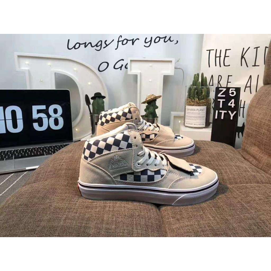 Vans Checkerboard Authentic Men Women High Cut Canvas Sports Shoes