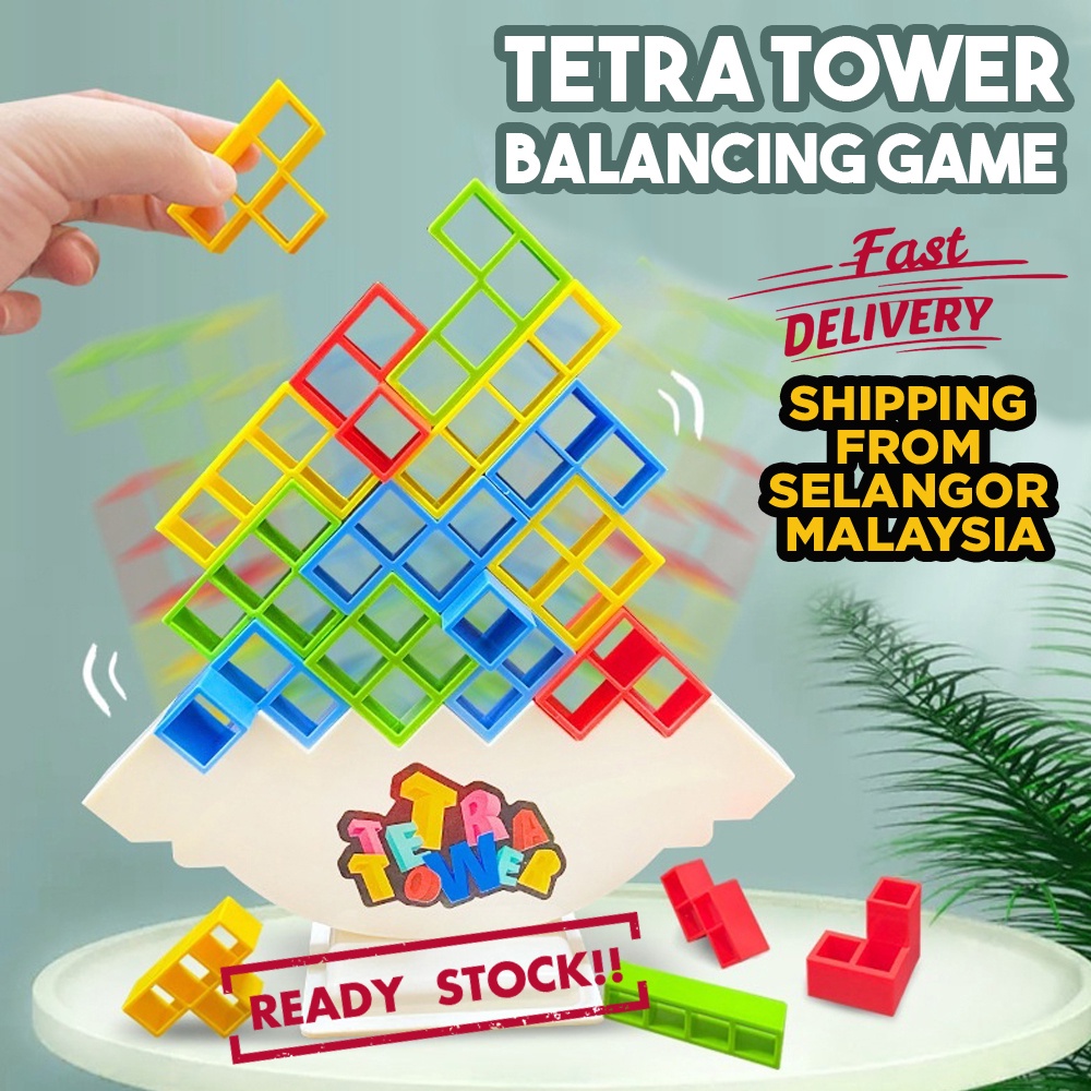 Russian Building Blocks Balance Game Mainan Family Tetris Tumbling Tower 16 Pcs Menara Imbangan Stack Attack