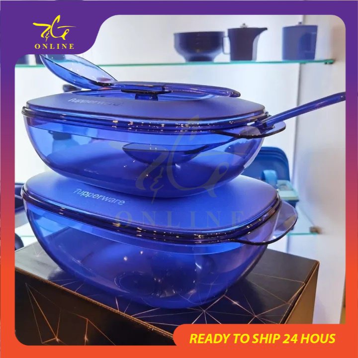 Tupperware Royale Blue Crystalline Servewave Dining Set Saucy Server 1