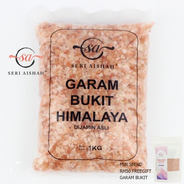 SERI AISHAH Garam Bukit Himalaya Merah Pink Premium Kasar 1KG (mandian/rendaman kaki/bilasan) Himalayan salt bath foot