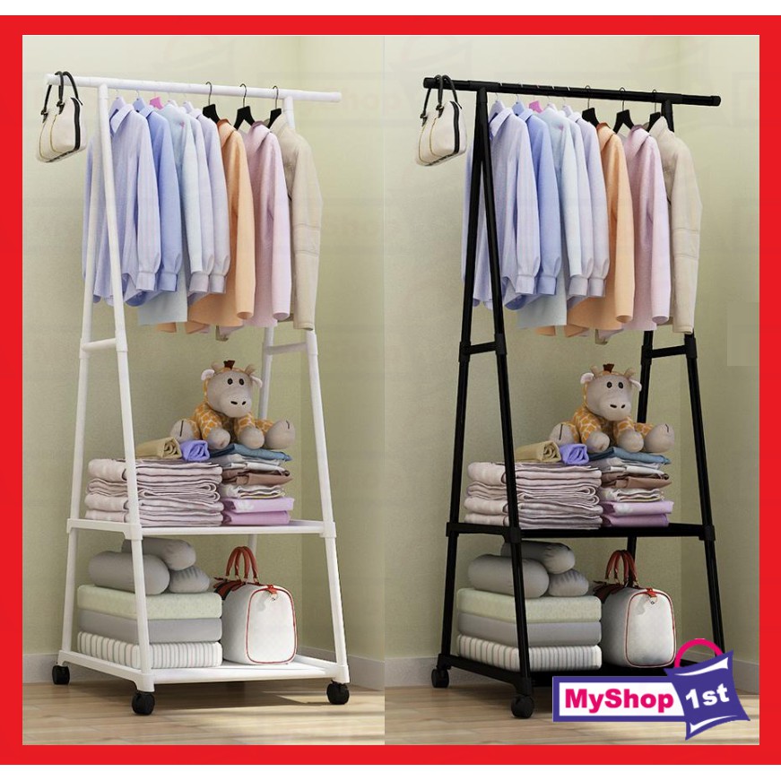 Double Pole Adjustable Stainless Steel Cloth Hanger Rack Rak Baju