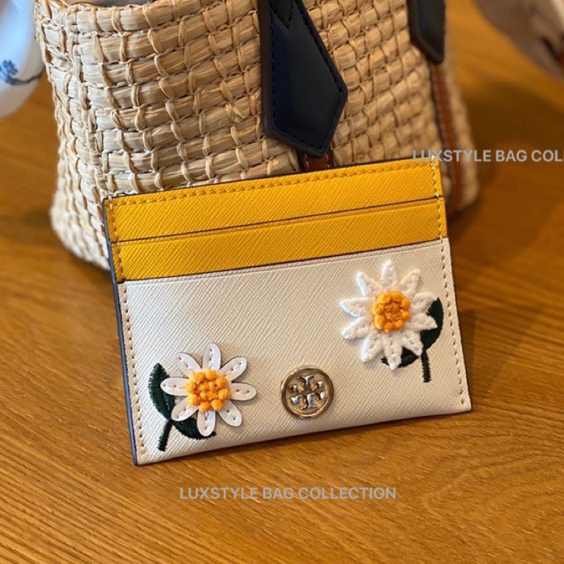 ? Authentic Original Tory Burch Robinson Floral Embroidered Cardholder  Wallet Yellow White | Shopee Malaysia