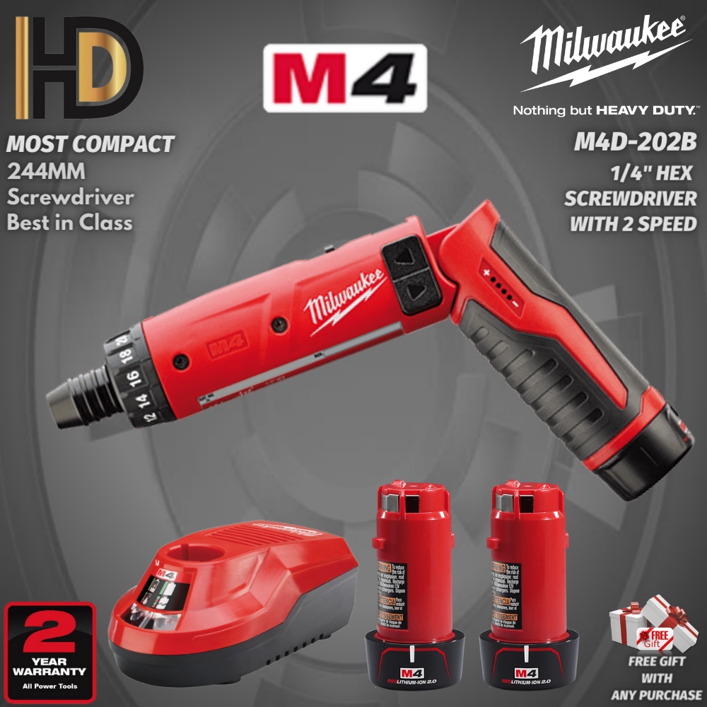 Milwaukee M4 D 1/4" Hex Screwdriver With 2 Speed / Most Compact