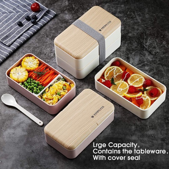 (1200ml) MILANDO Japanese Style Bento Wooden Lunch Box Student Picnic