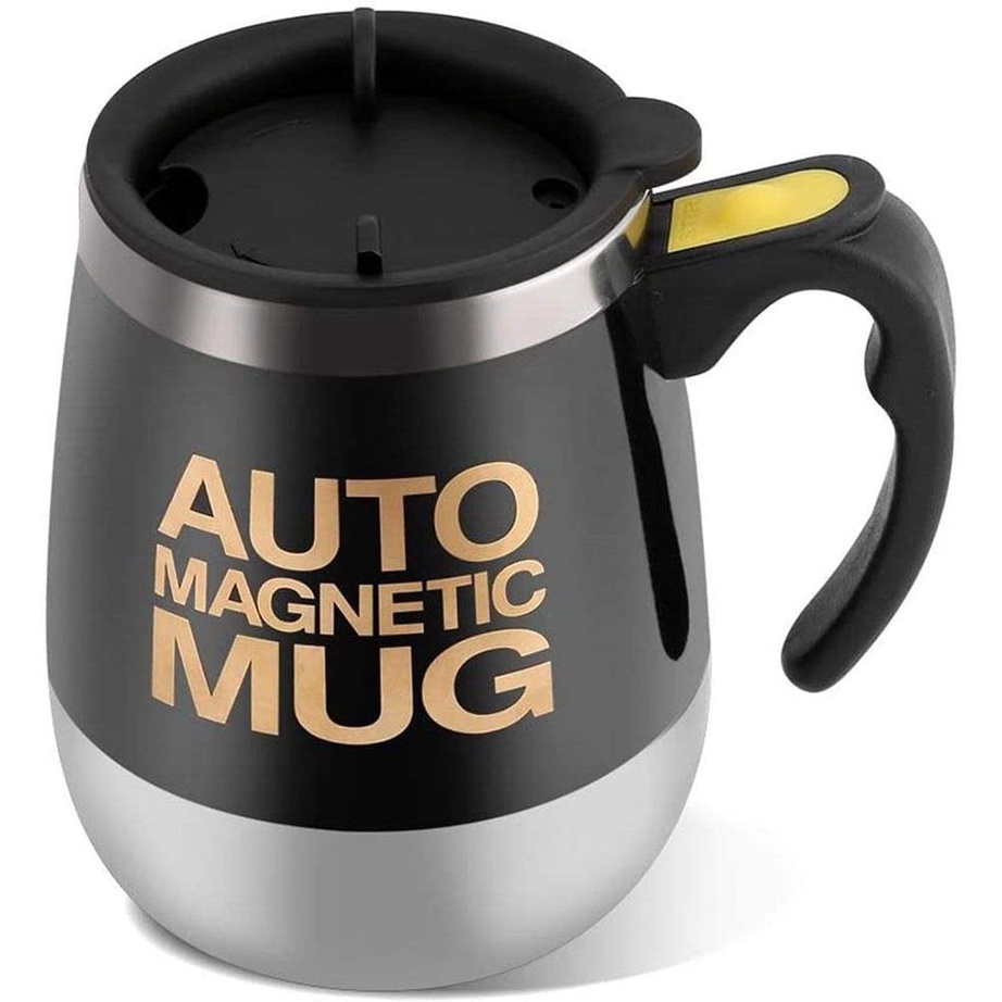 Auto Magnetic Mug Stainless Steel Self Stirring Mug Automatic Mixing Tea Hot Chocolate Cocoa Protein 400Ml Free Water Cup Brush (black)