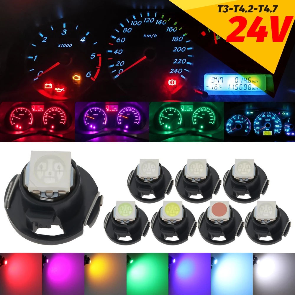 10Pcs 24V T3 LED Car Dashboard Light T4.2 T4.7 3030-1SMD LED Bulb ...