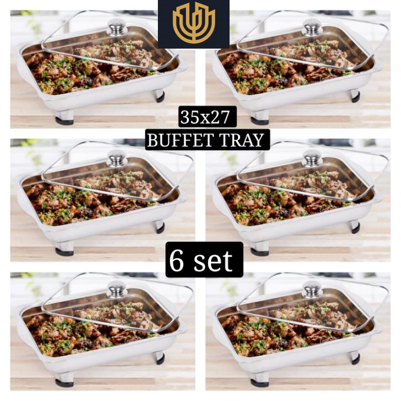 KT WARE 6 set 35x27cm Buffet set (glass cover) chafing dish food tray kenduri tray catering tray  food pan berkas lauk