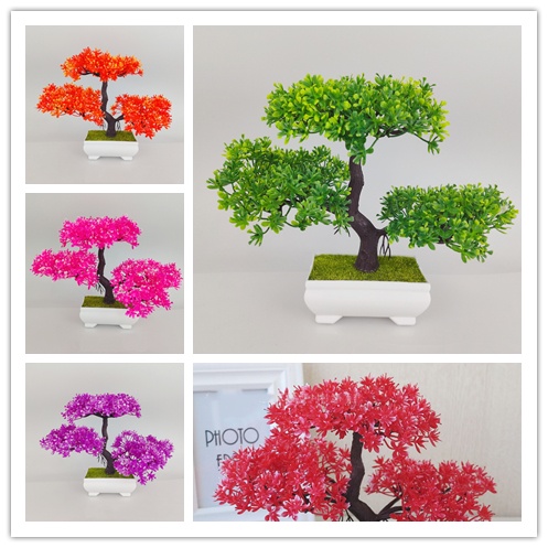 Bonsai tiruan Simulation Bonsai Plastic Artificial Flower bunga plastik bunga tiruan Cloud Loose Four-Legged Plum Blossom Potted Plant Set Living Room Restaurant Shop Decoration B