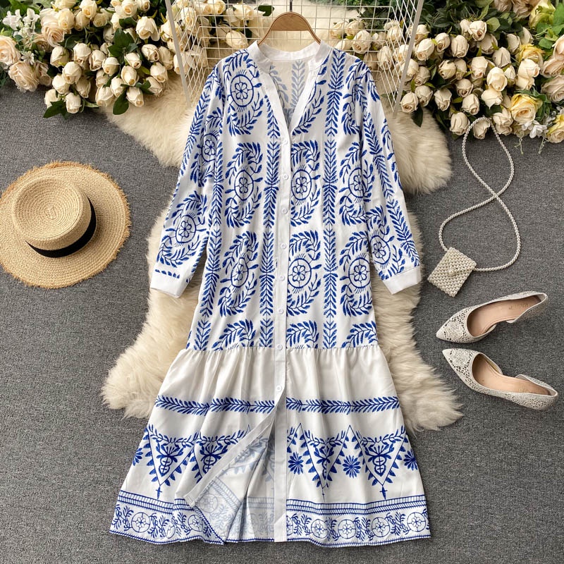 Korean Style Women Ladies Summer Long Sleeve Floral Print Pleated Ruffle Maxi Long Baggy Loose Muslim Dress Ready Stock