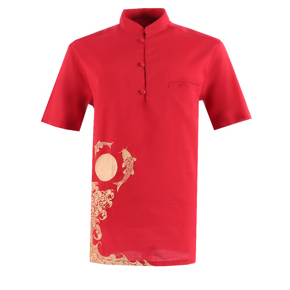 ORLANDO MEN SHORT SLEEVE JACQUARD EMBROIDERY SHIRT (GOLD FISH) Shopee