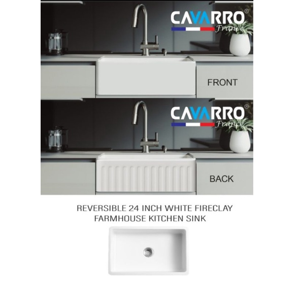REVERSIBLE 24" FIRECLAY FARMHOUSE KITCHEN SINK 8" Deep Shopee Malaysia